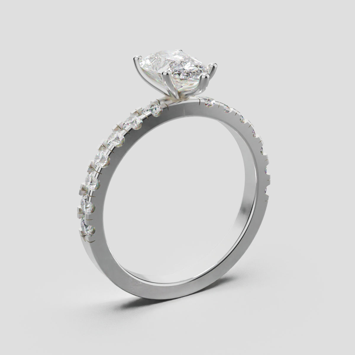 Corrente, 1ct pear lab grown diamond engagement ring, 2.0mm Pave, 5 Prongs, 18K white gold - ne