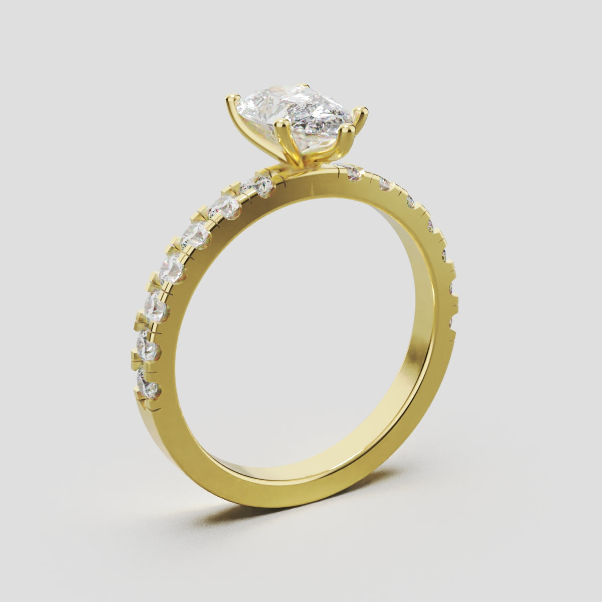 Corrente, 1ct pear lab grown diamond engagement ring, 2.0mm Pave, 5 Prongs, 18K yellow gold - ne