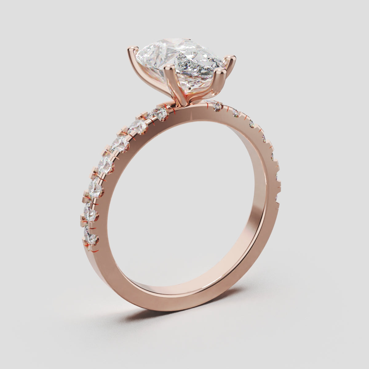 Corrente, 2ct pear lab grown diamond engagement ring, 2.0mm Pave, 5 Prongs, 18K rose gold - ne