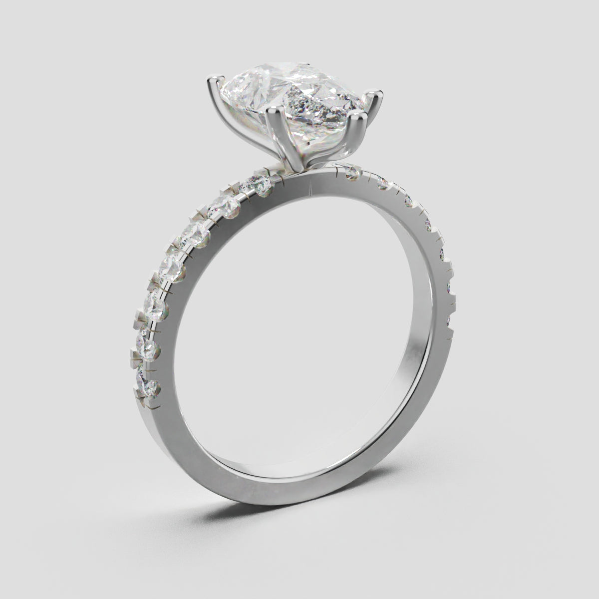 Corrente, 2ct pear lab grown diamond engagement ring, 2.0mm Pave, 5 Prongs, 18K white gold - ne