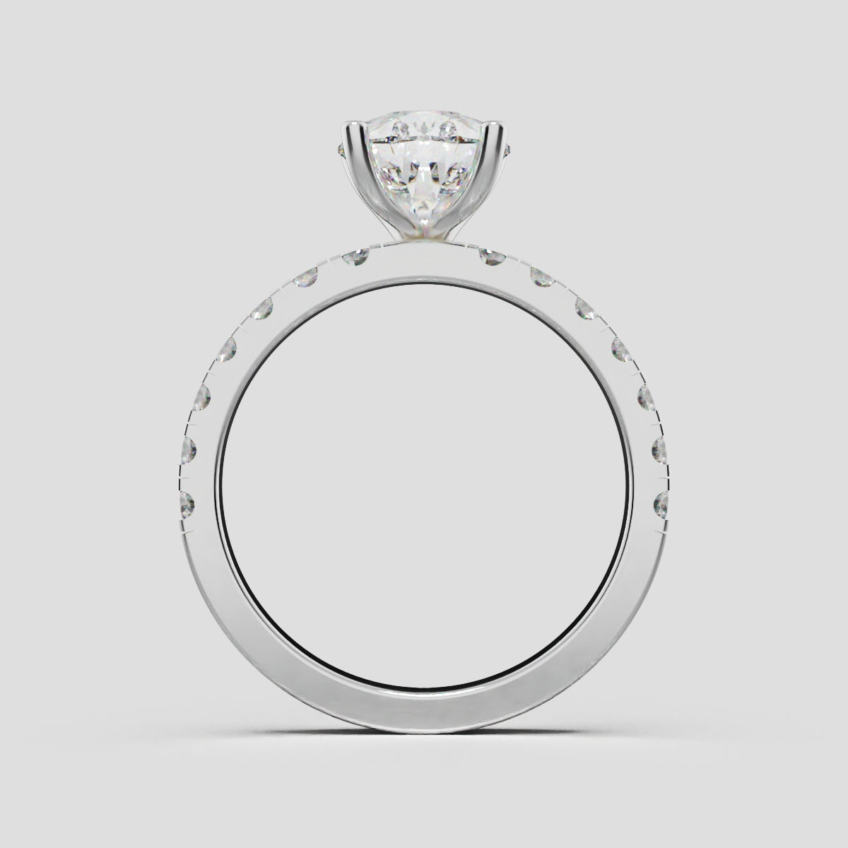 Corrente, 2ct pear lab grown diamond engagement ring, 2.0mm Pave, 5 Prongs, 18K white gold - through finger