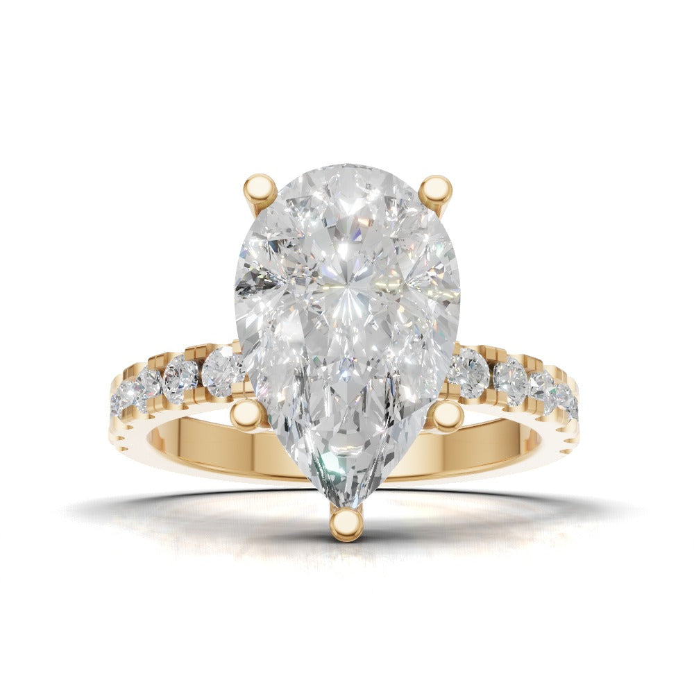 Corrente, 3ct pear lab grown diamond engagement ring, 2.0mm Pave, 5 Prongs, 18K yellow gold - view 4