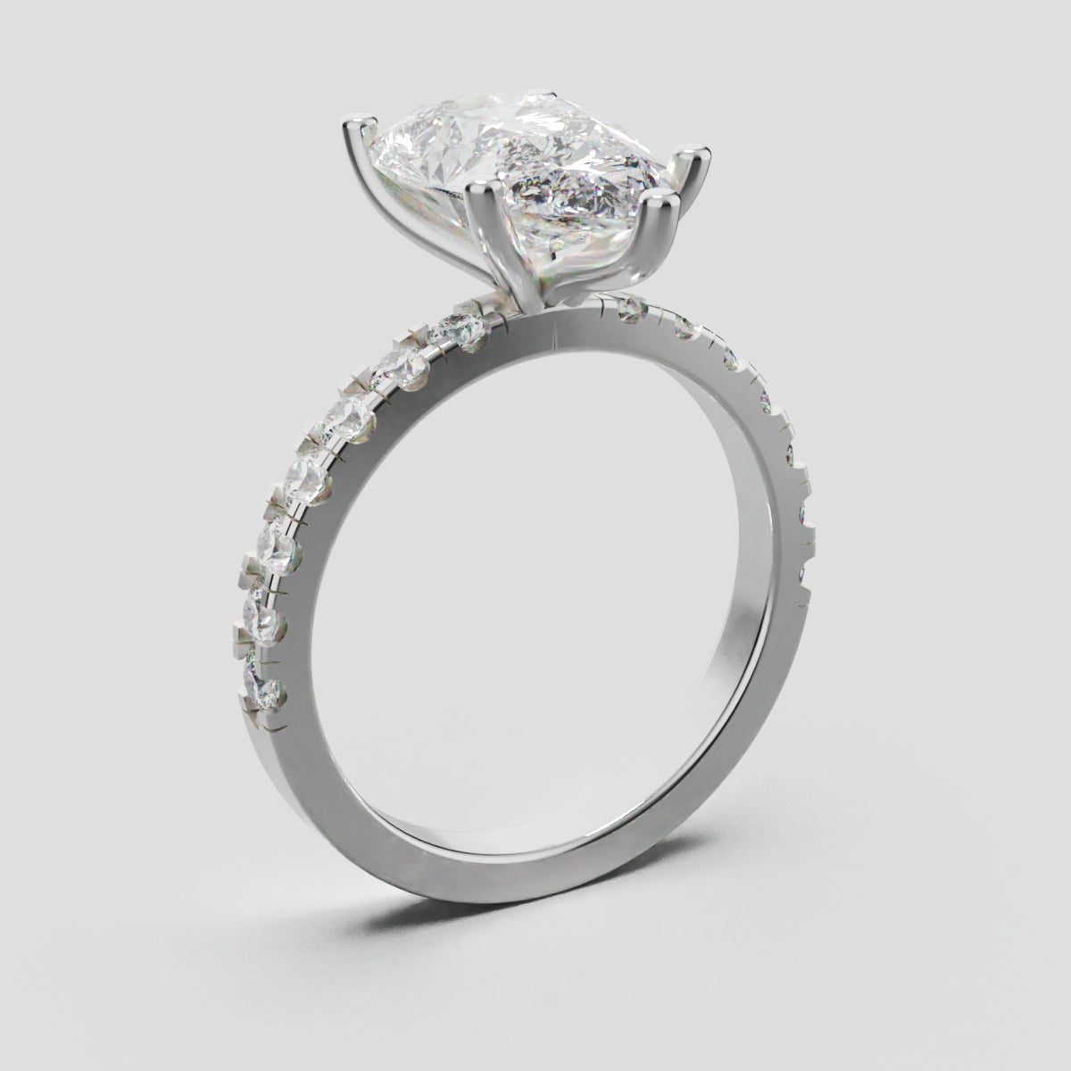 Corrente, 3ct pear lab grown diamond engagement ring, 2.0mm Pave, 5 Prongs, 18K white gold - ne
