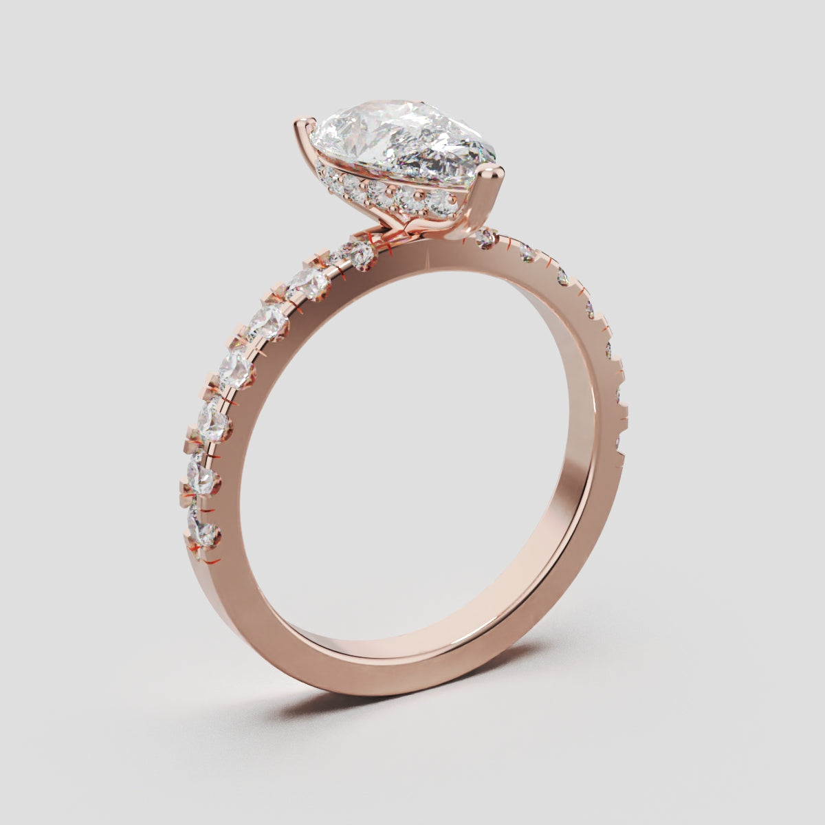 Alcova, 1.5ct pear lab grown diamond engagement ring, 2.0mm Pave, Hidden Halo, 18K rose gold - ne