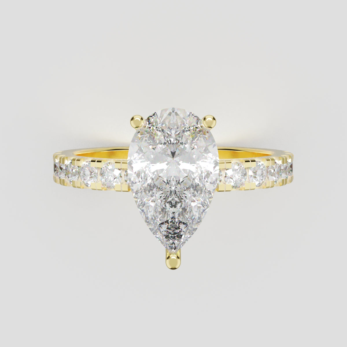 Alcova, 1.5ct pear lab grown diamond engagement ring, 2.0mm Pave, Hidden Halo, 18K yellow gold - front view