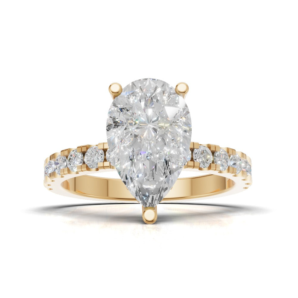 Alcova, 2ct pear lab grown diamond engagement ring, 2.0mm Pave, Hidden Halo, 18K yellow gold - view 4