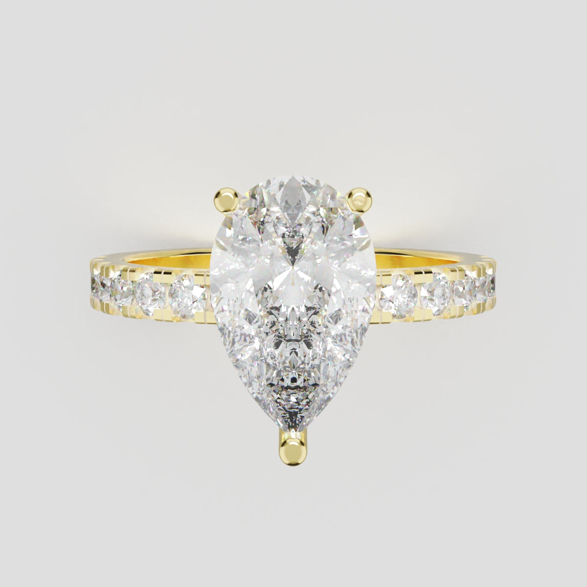 Alcova, 2ct pear lab grown diamond engagement ring, 2.0mm Pave, Hidden Halo, 18K yellow gold - front view
