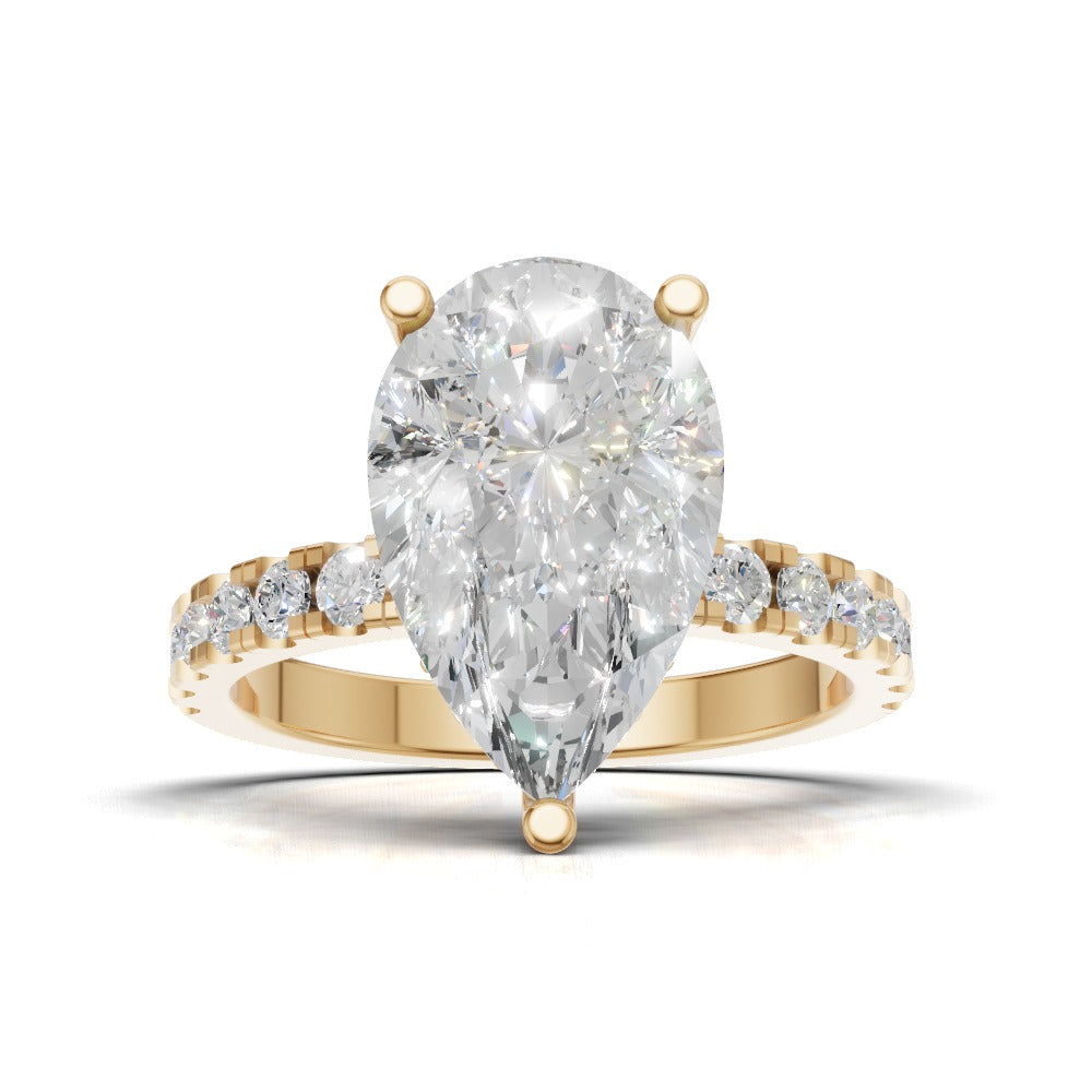 Alcova, 3ct pear lab grown diamond engagement ring, 2.0mm Pave, Hidden Halo, 18K yellow gold - view 4