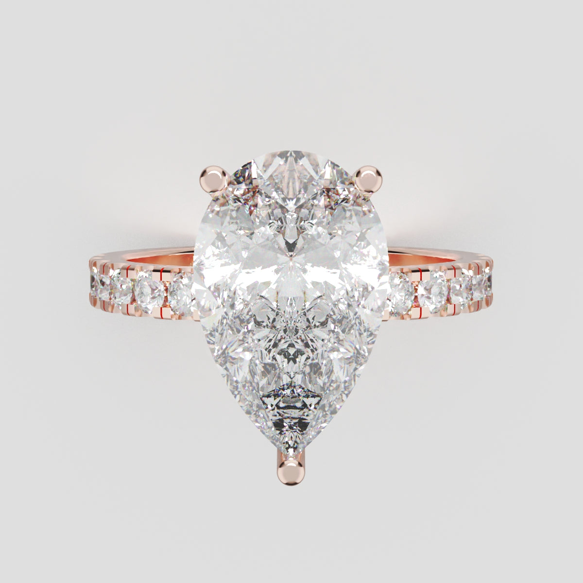 Alcova, 3ct pear lab grown diamond engagement ring, 2.0mm Pave, Hidden Halo, 18K rose gold - front view