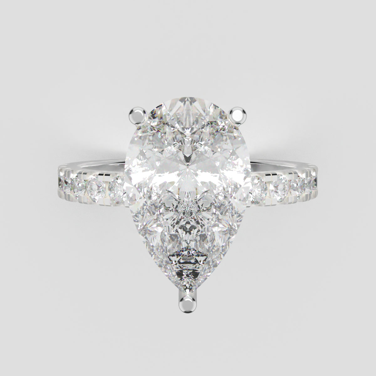 Alcova, 3ct pear lab grown diamond engagement ring, 2.0mm Pave, Hidden Halo, 18K white gold - front view