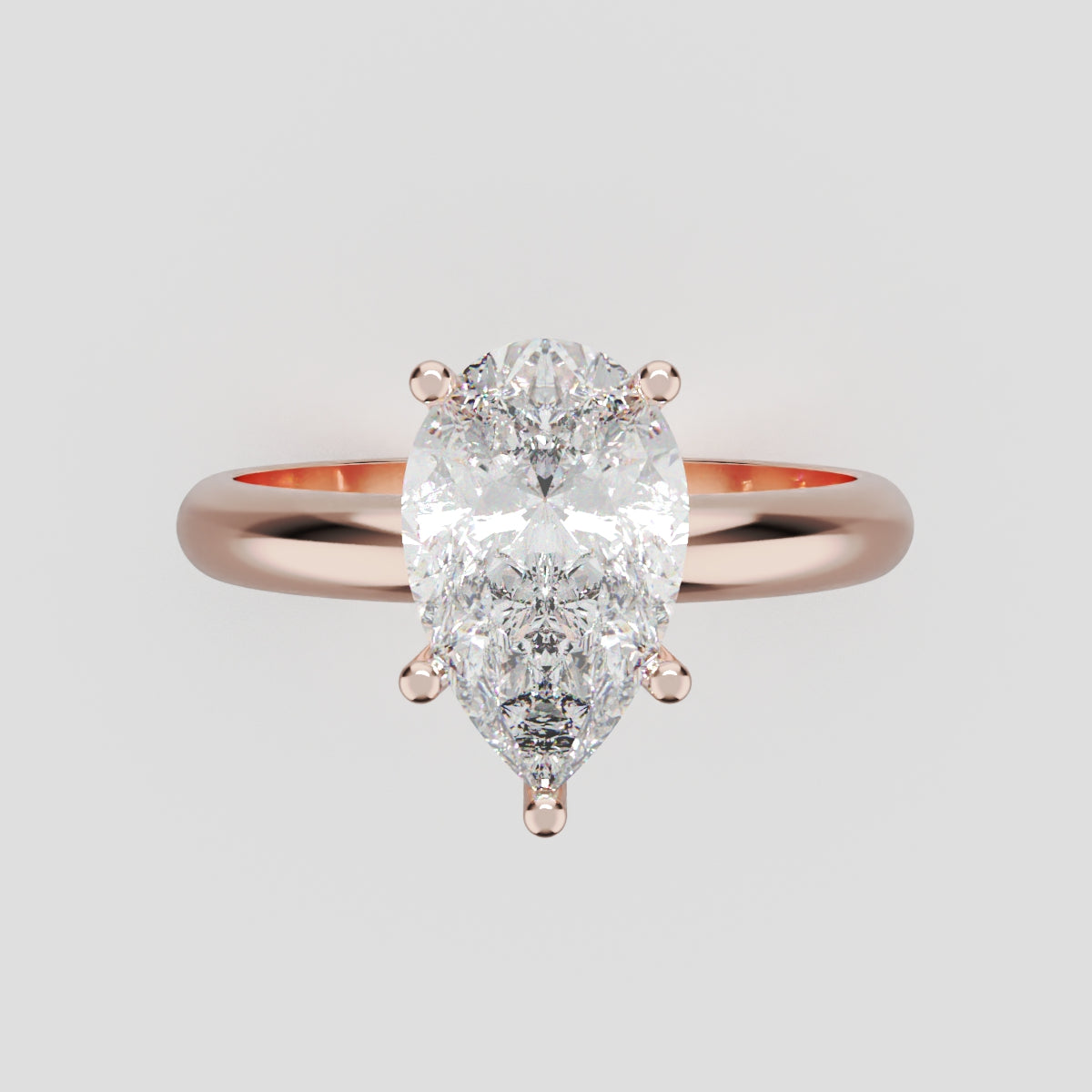 Cinque Punte, 1.5ct pear lab grown diamond engagement ring, Plain Sides, 5 Prongs, 18K rose gold - front view