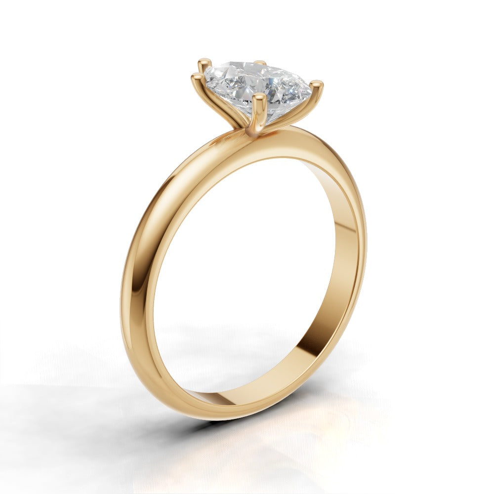 Cinque Punte, 1ct pear lab grown diamond engagement ring, Plain Sides, 5 Prongs, 18K yellow gold - ne