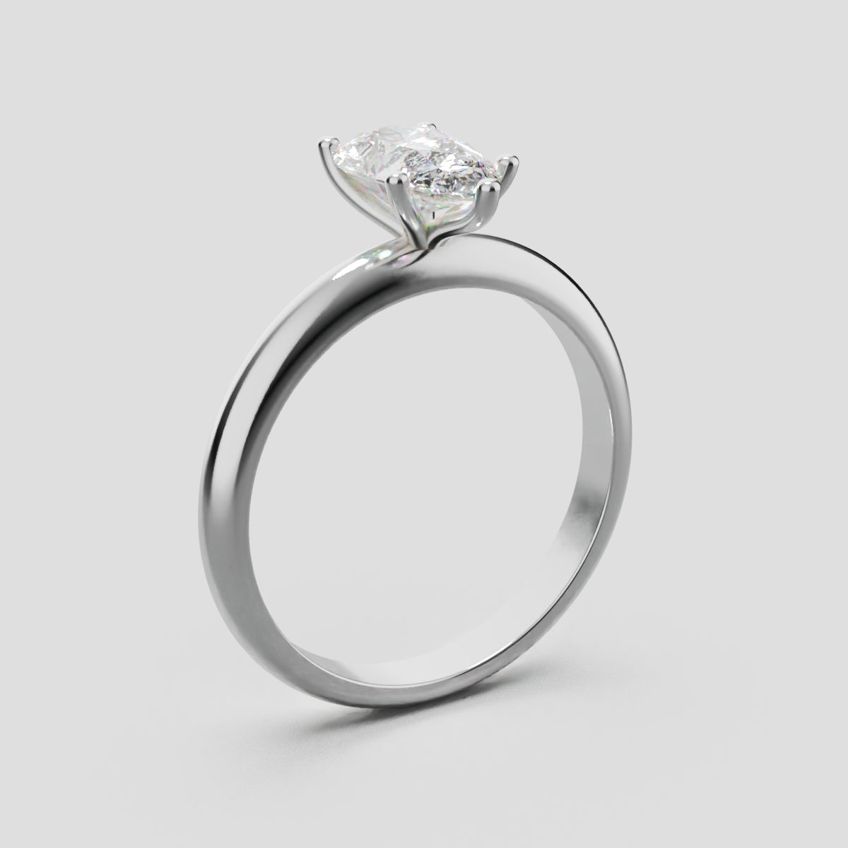 Cinque Punte, 1ct pear lab grown diamond engagement ring, Plain Sides, 5 Prongs, 18K white gold - ne