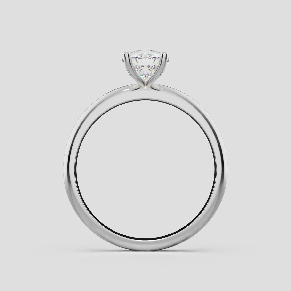 Cinque Punte, 1ct pear lab grown diamond engagement ring, Plain Sides, 5 Prongs, 18K white gold - through finger