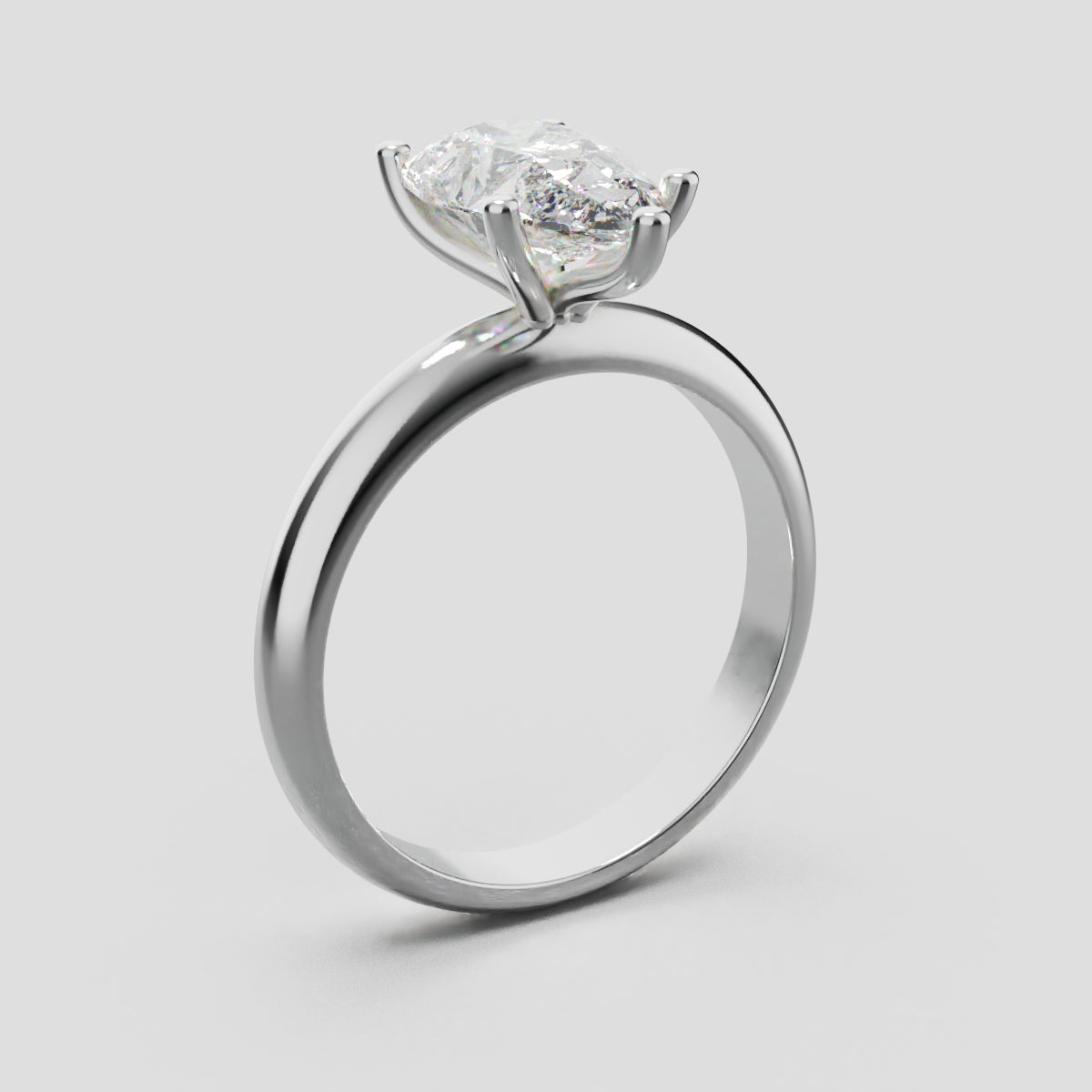 Cinque Punte, 2ct pear lab grown diamond engagement ring, Plain Sides, 5 Prongs, 18K white gold - ne