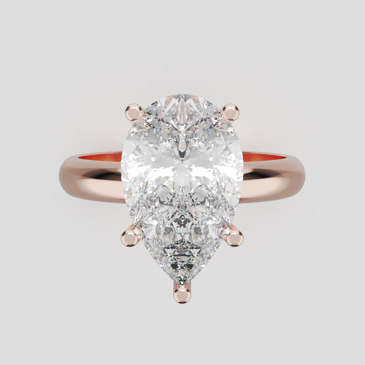 Cinque Punte, 3ct pear lab grown diamond engagement ring, Plain Sides, 5 Prongs, 18K rose gold - front view