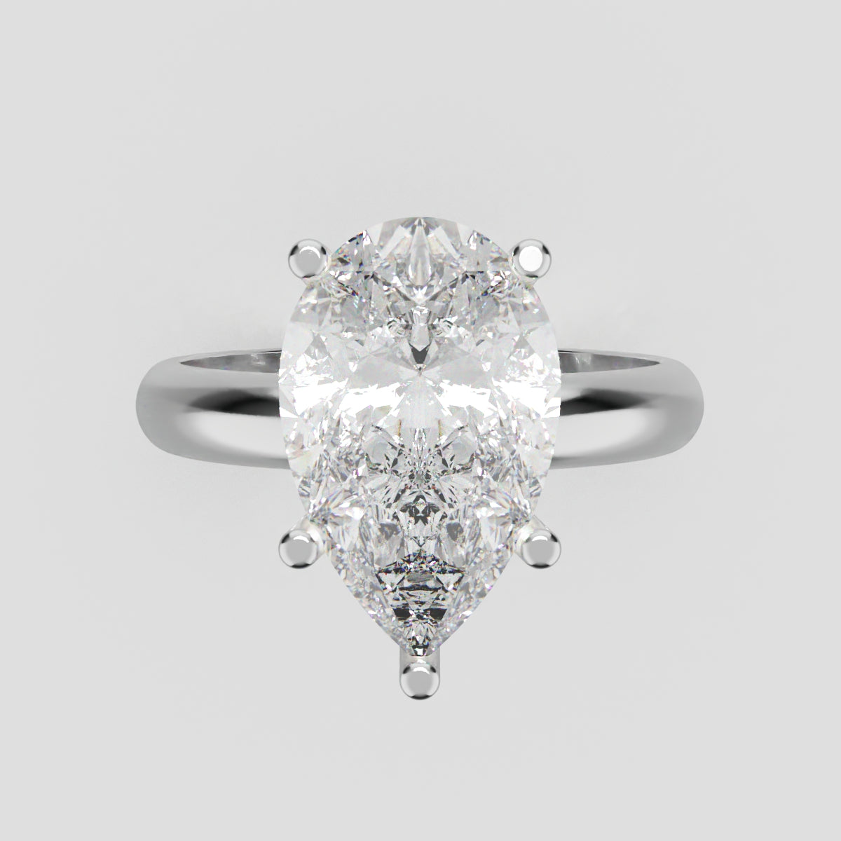Cinque Punte, 3ct pear lab grown diamond engagement ring, Plain Sides, 5 Prongs, 18K white gold - front view