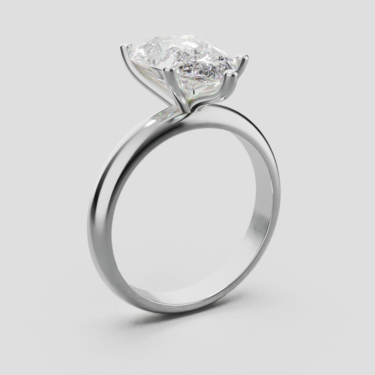 Cinque Punte, 3ct pear lab grown diamond engagement ring, Plain Sides, 5 Prongs, 18K white gold - ne