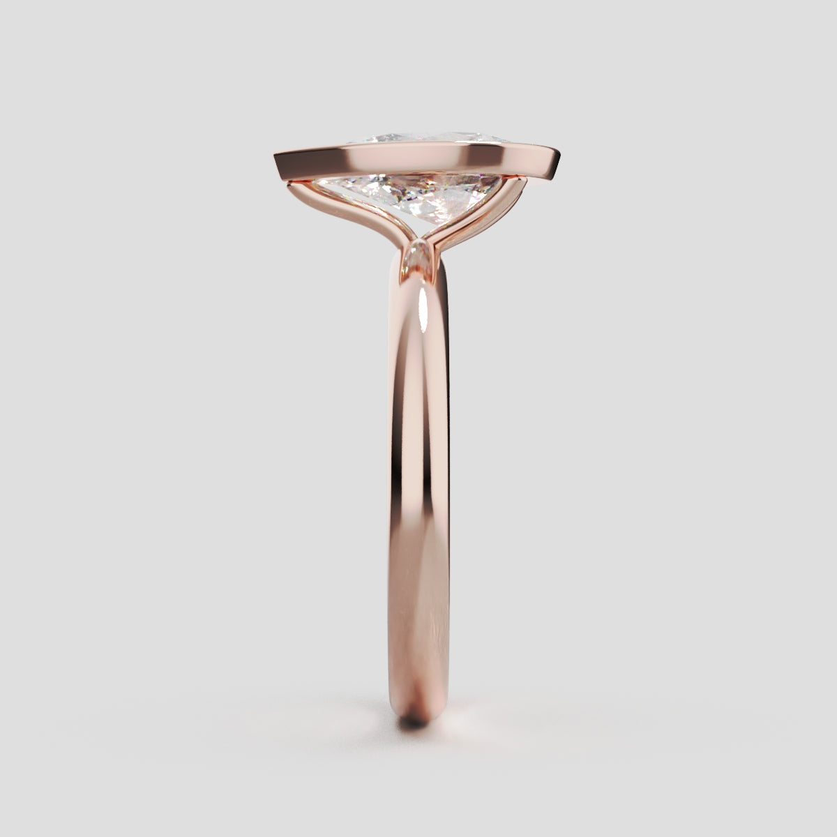 Scudo, 1.5ct pear lab grown diamond engagement ring, Bezel, 18K rose gold - side view