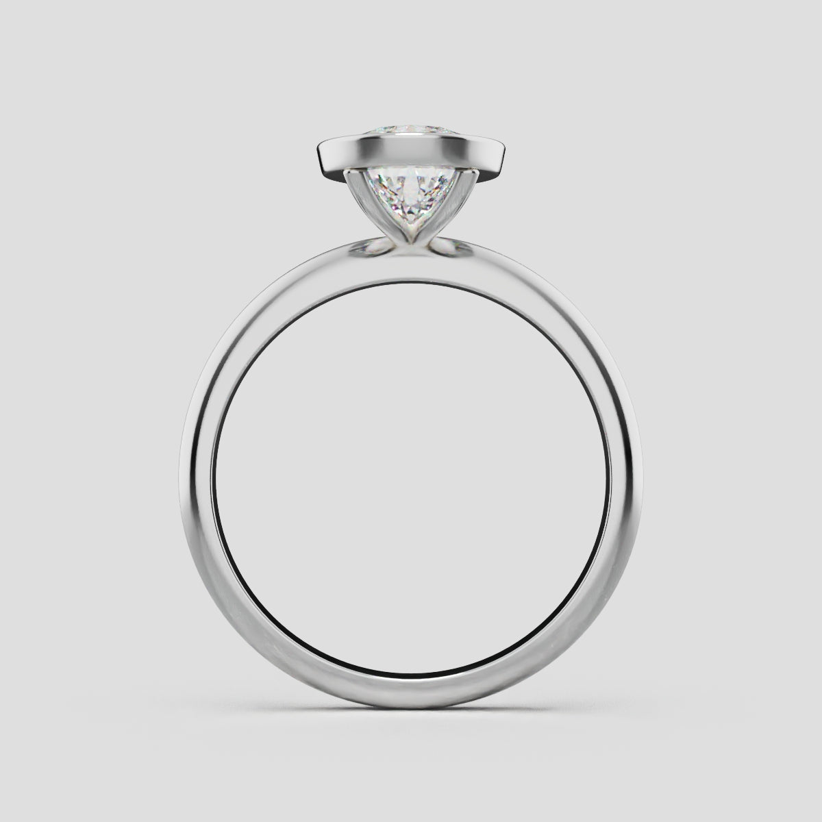 Scudo, 1.5ct pear lab grown diamond engagement ring, Bezel, 18K white gold - through finger