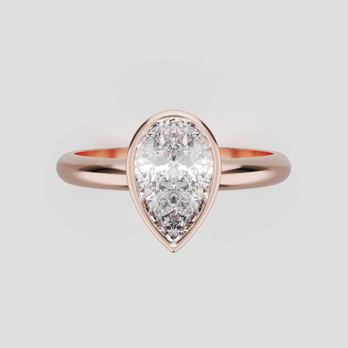 Scudo, 1ct pear lab grown diamond engagement ring, Bezel, 18K rose gold - front view