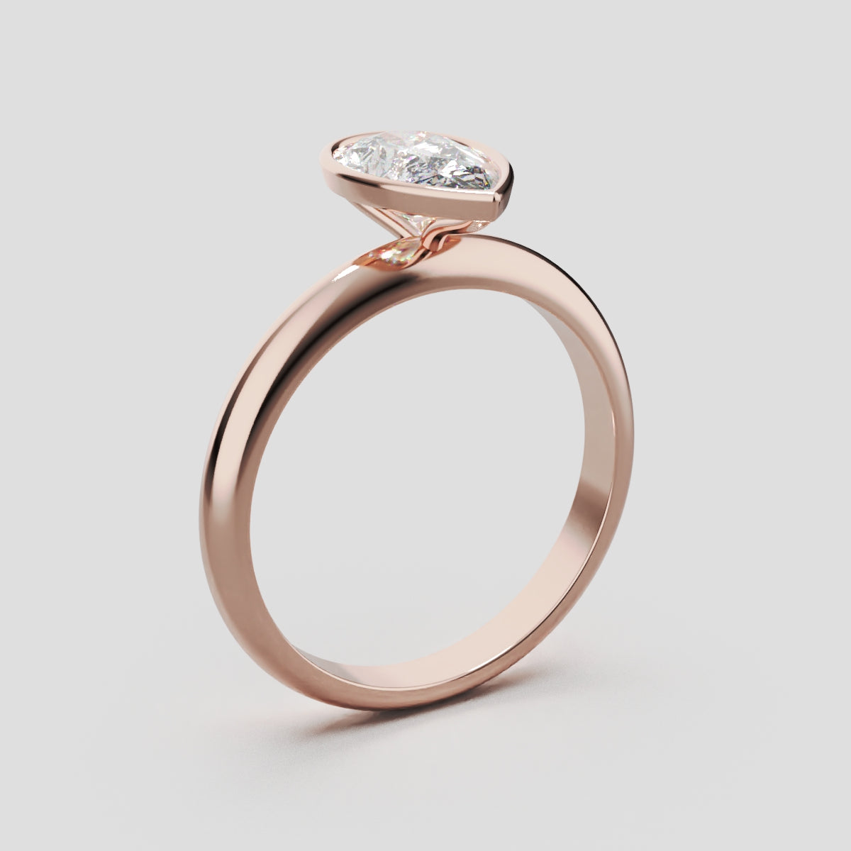 Scudo, 1ct pear lab grown diamond engagement ring, Bezel, 18K rose gold - ne