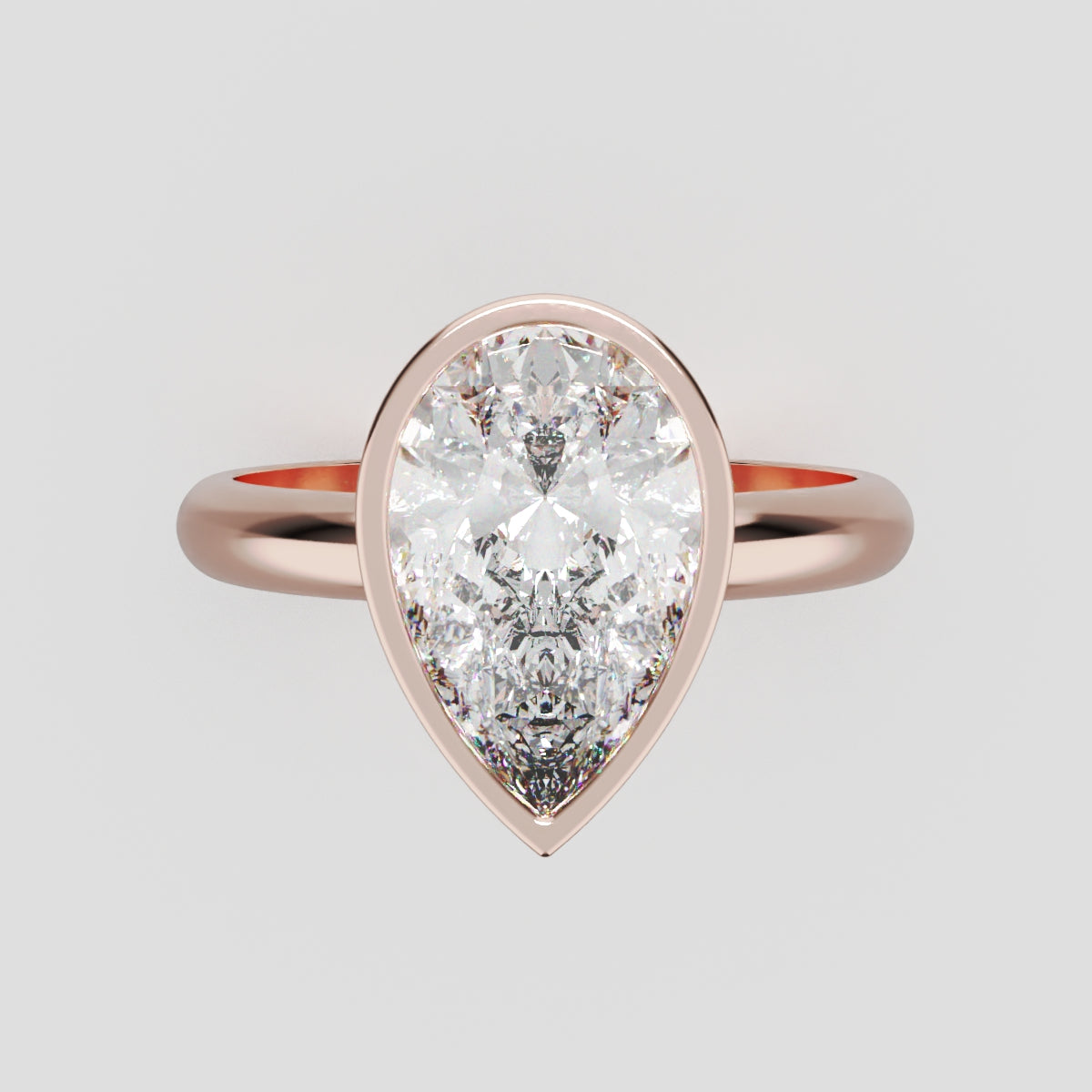 Scudo, 2ct pear lab grown diamond engagement ring, Bezel, 18K rose gold - front view