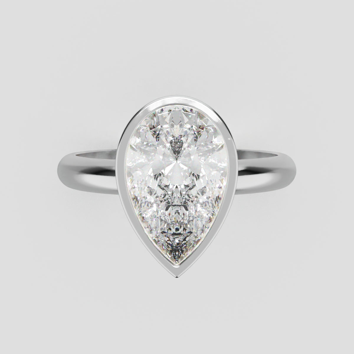 Scudo, 2ct pear lab grown diamond engagement ring, Bezel, 18K white gold - front view