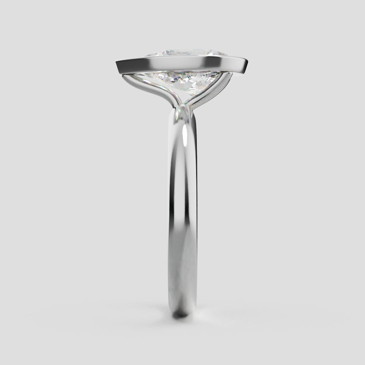 Scudo, 2ct pear lab grown diamond engagement ring, Bezel, 18K white gold - side view