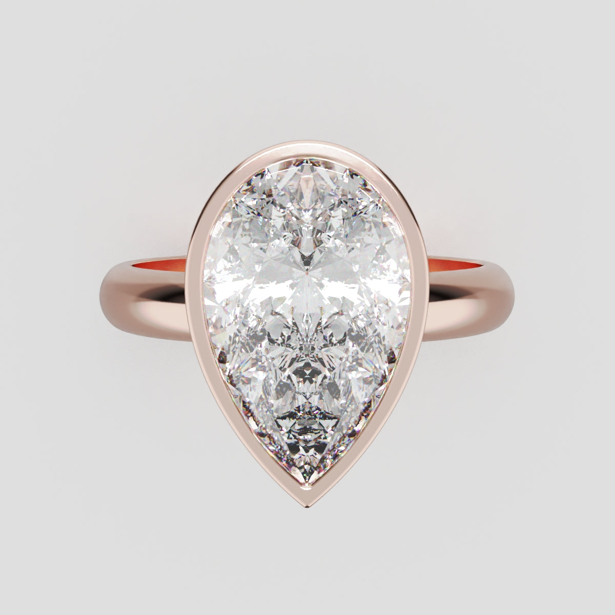 Scudo, 3ct pear lab grown diamond engagement ring, Bezel, 18K rose gold - front view