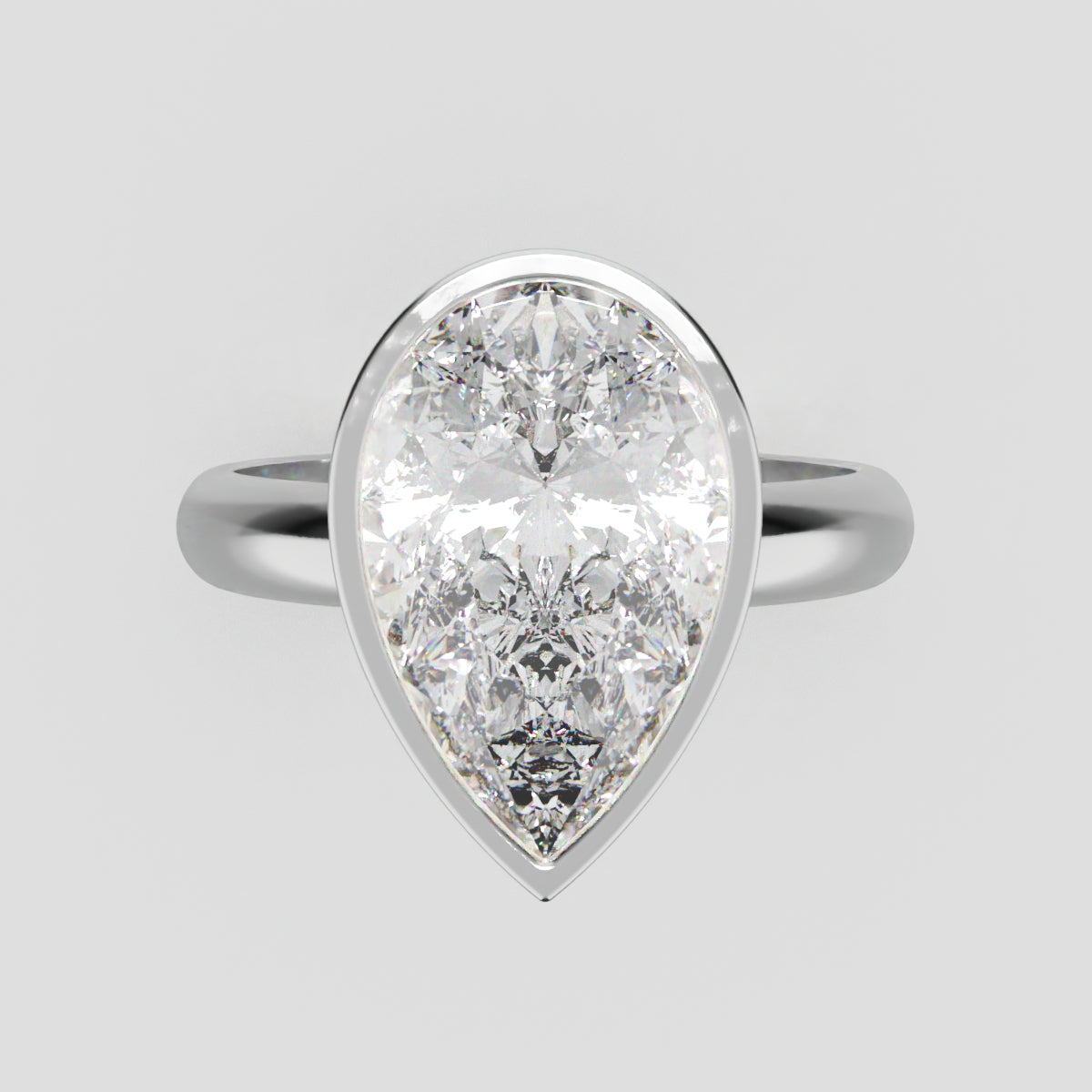 Scudo, 3ct pear lab grown diamond engagement ring, Bezel, 18K white gold - front view