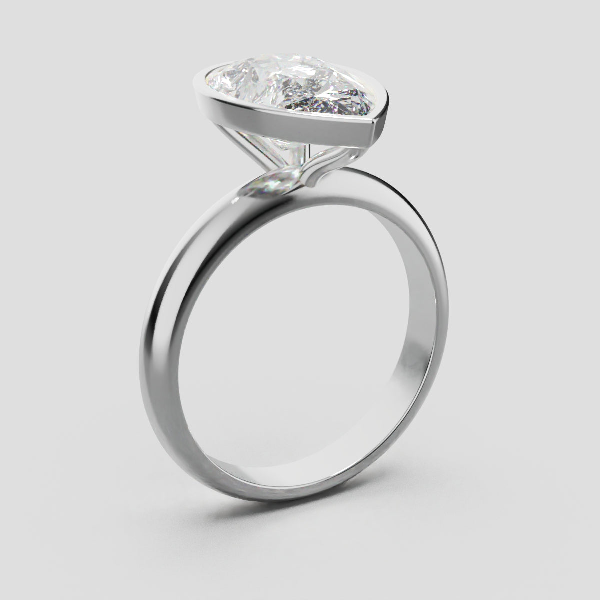 Scudo, 3ct pear lab grown diamond engagement ring, Bezel, 18K white gold - ne