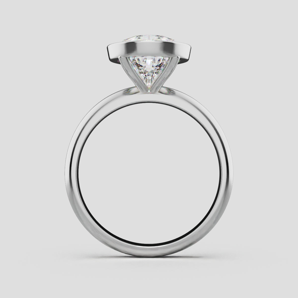 Scudo, 3ct pear lab grown diamond engagement ring, Bezel, 18K white gold - through finger