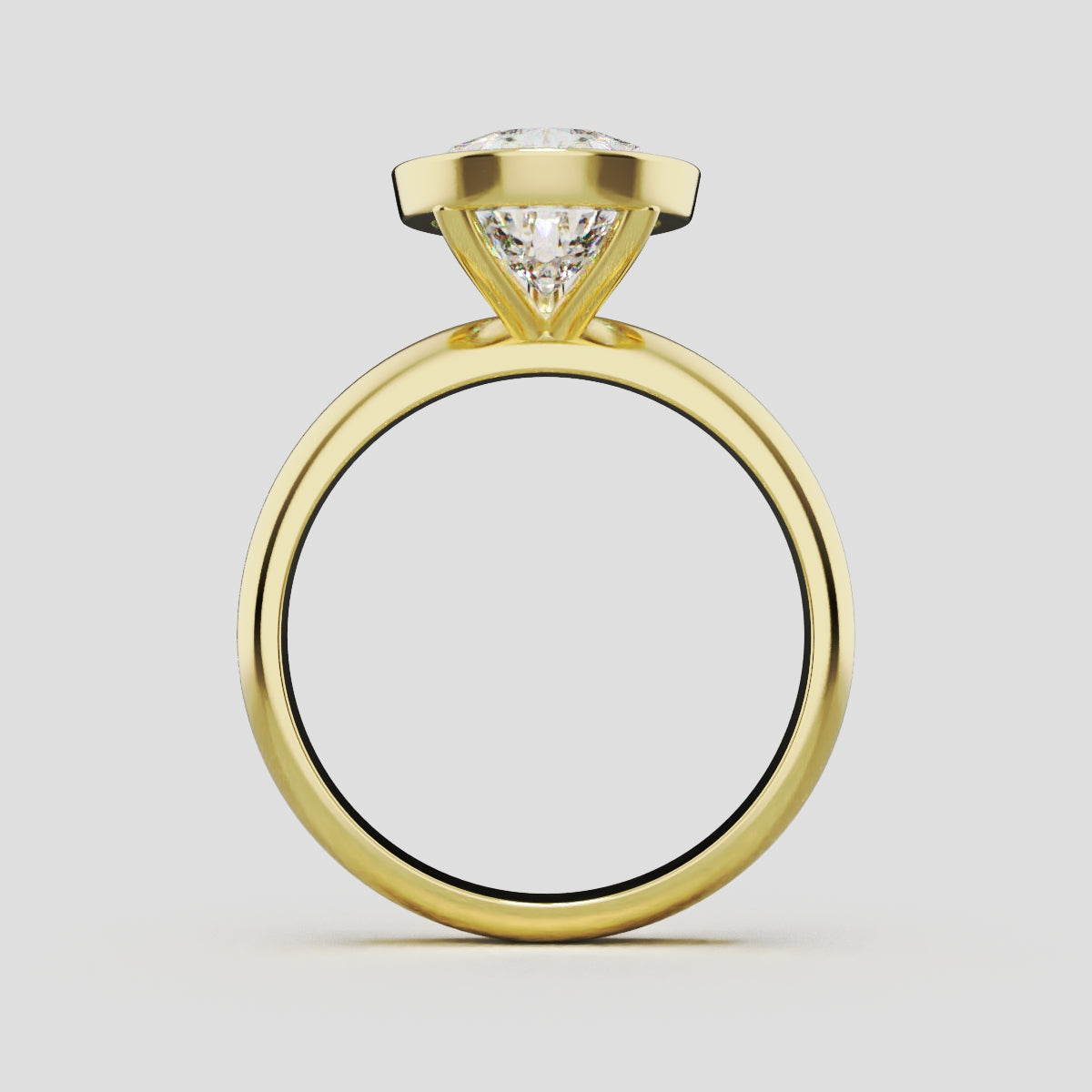 Scudo, 3ct pear lab grown diamond engagement ring, Bezel, 18K yellow gold - through finger