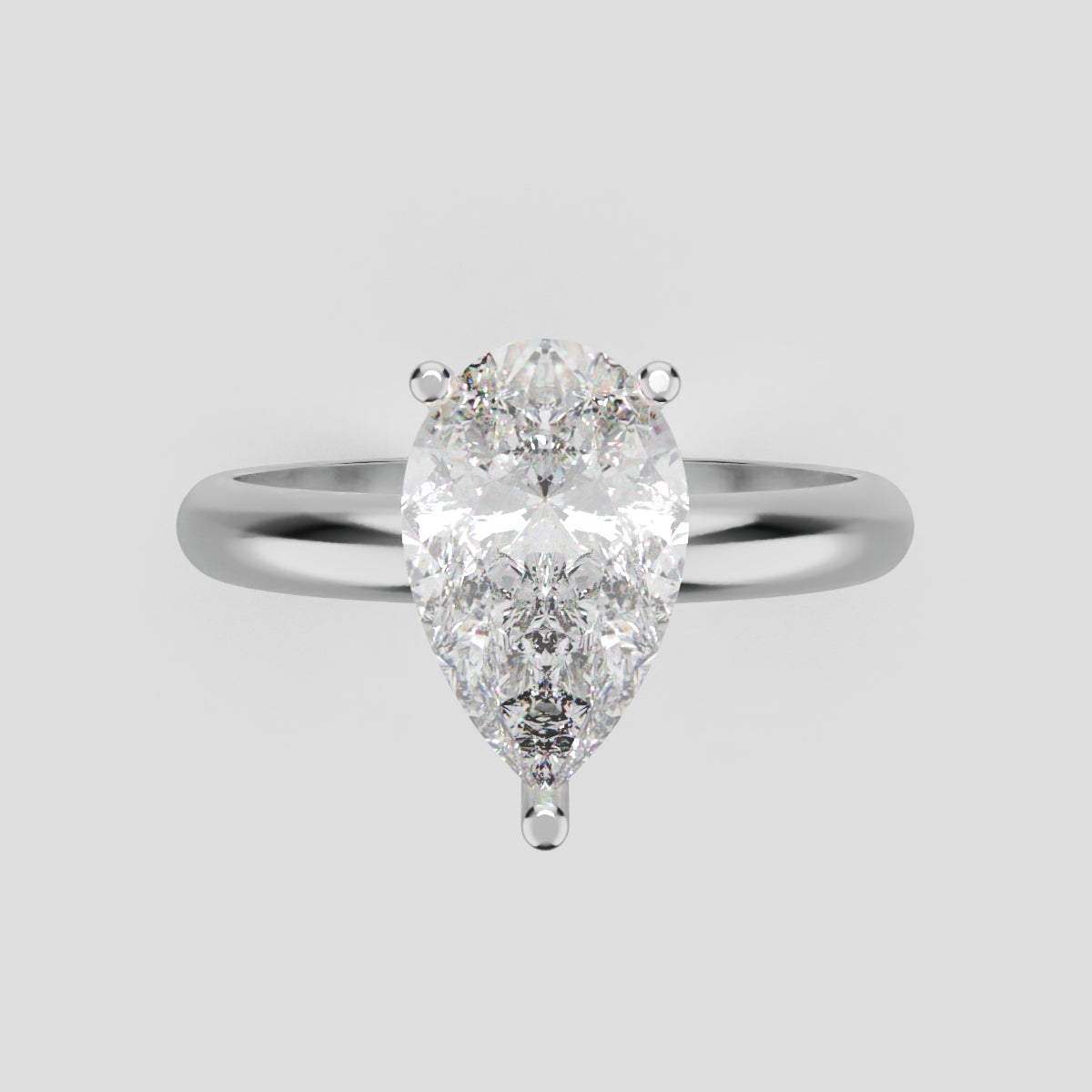Sobria, 1.5ct pear lab grown diamond engagement ring, Plain Gallery, 18K white gold - front view