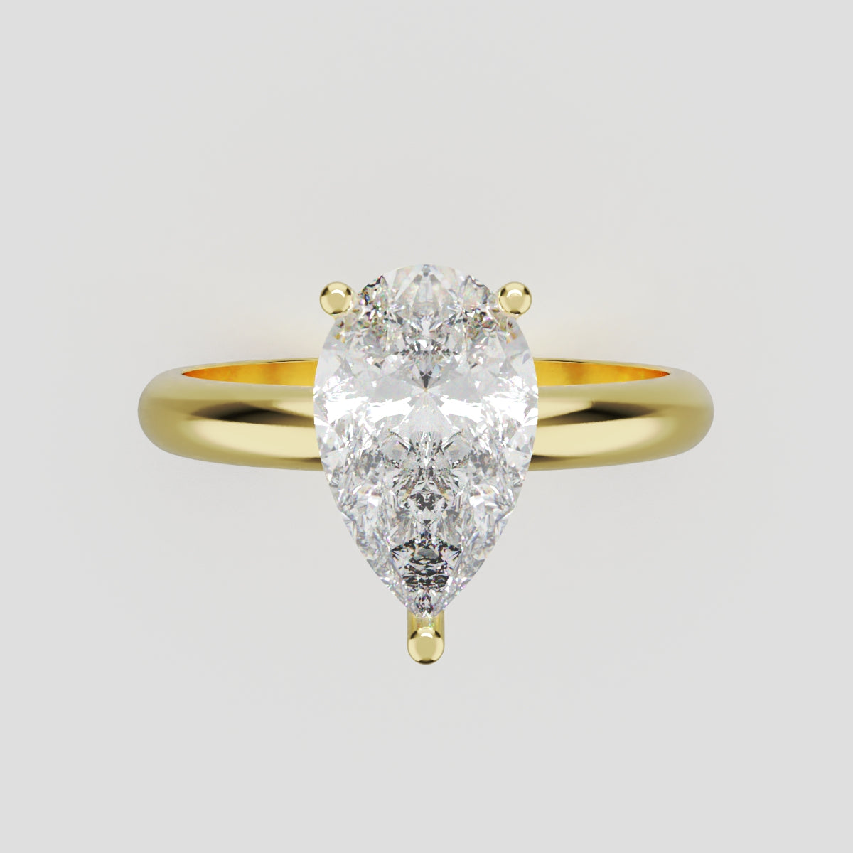 Sobria, 1.5ct pear lab grown diamond engagement ring, Plain Gallery, 18K yellow gold - front view