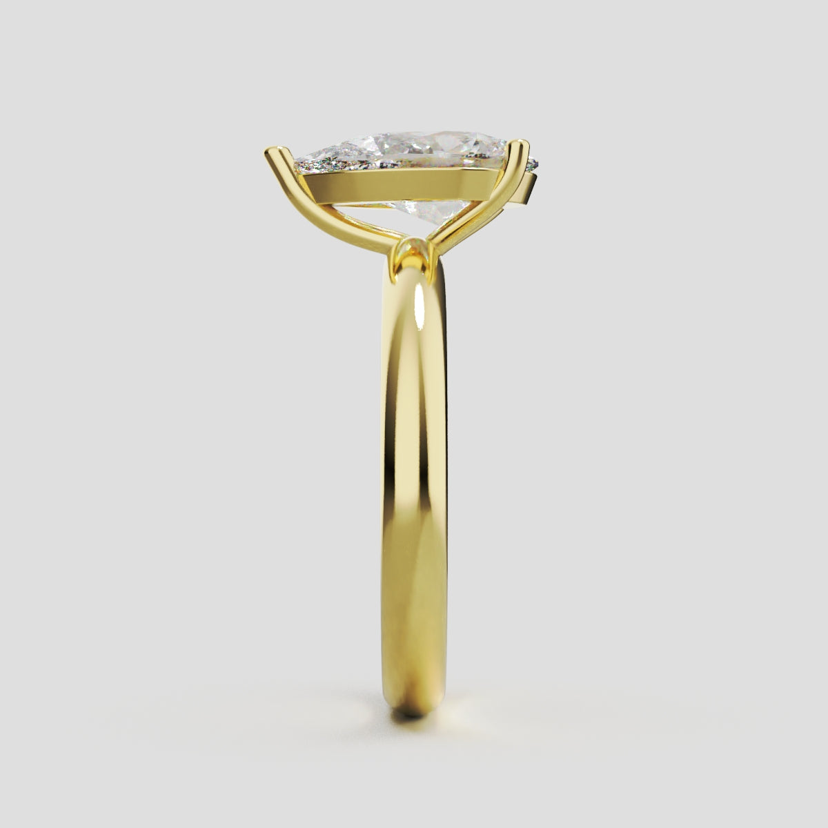 Sobria, 1.5ct pear lab grown diamond engagement ring, Plain Gallery, 18K yellow gold - side view