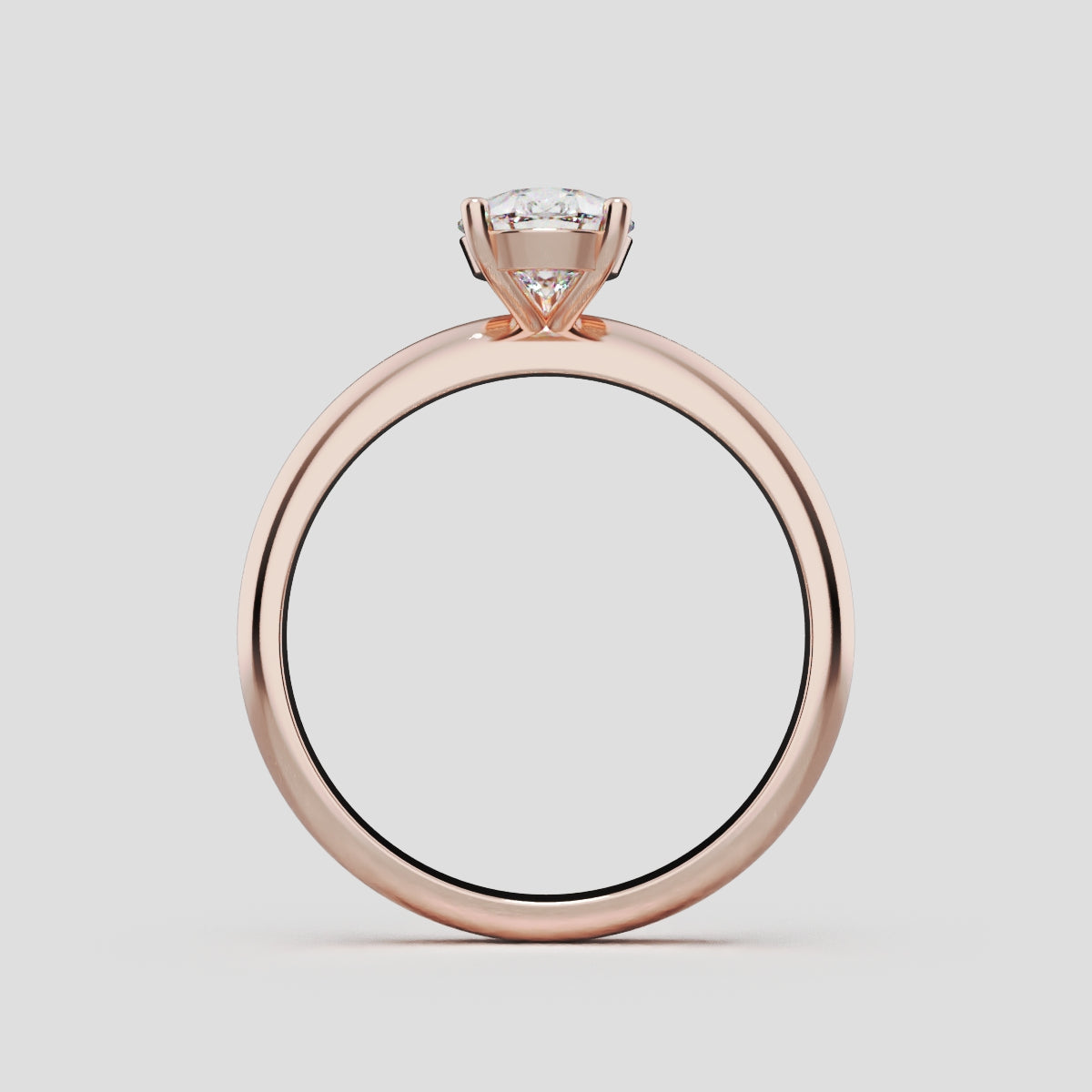 Sobria, 1ct pear lab grown diamond engagement ring, Plain Gallery, 18K rose gold - through finger