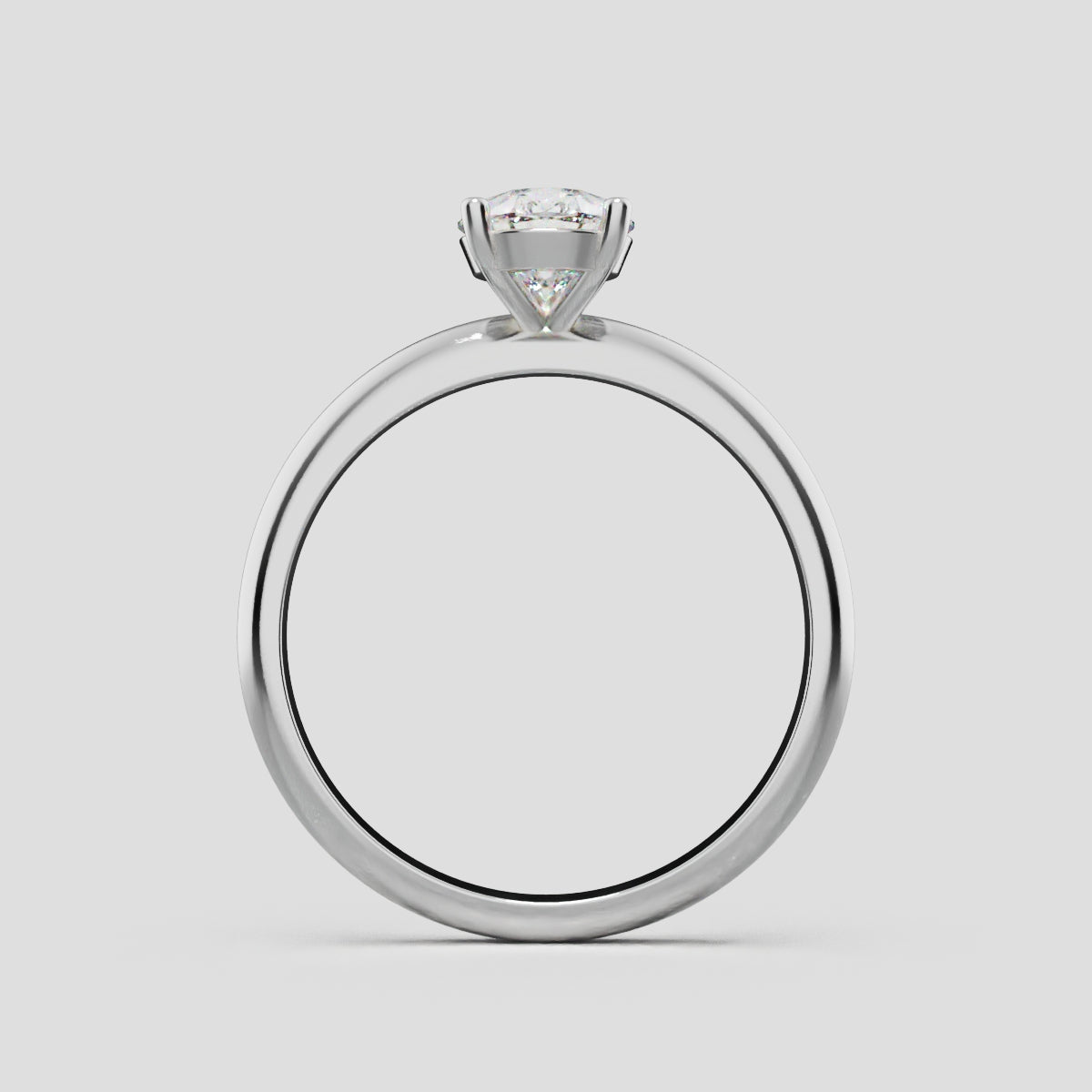 Sobria, 1ct pear lab grown diamond engagement ring, Plain Gallery, 18K white gold - through finger
