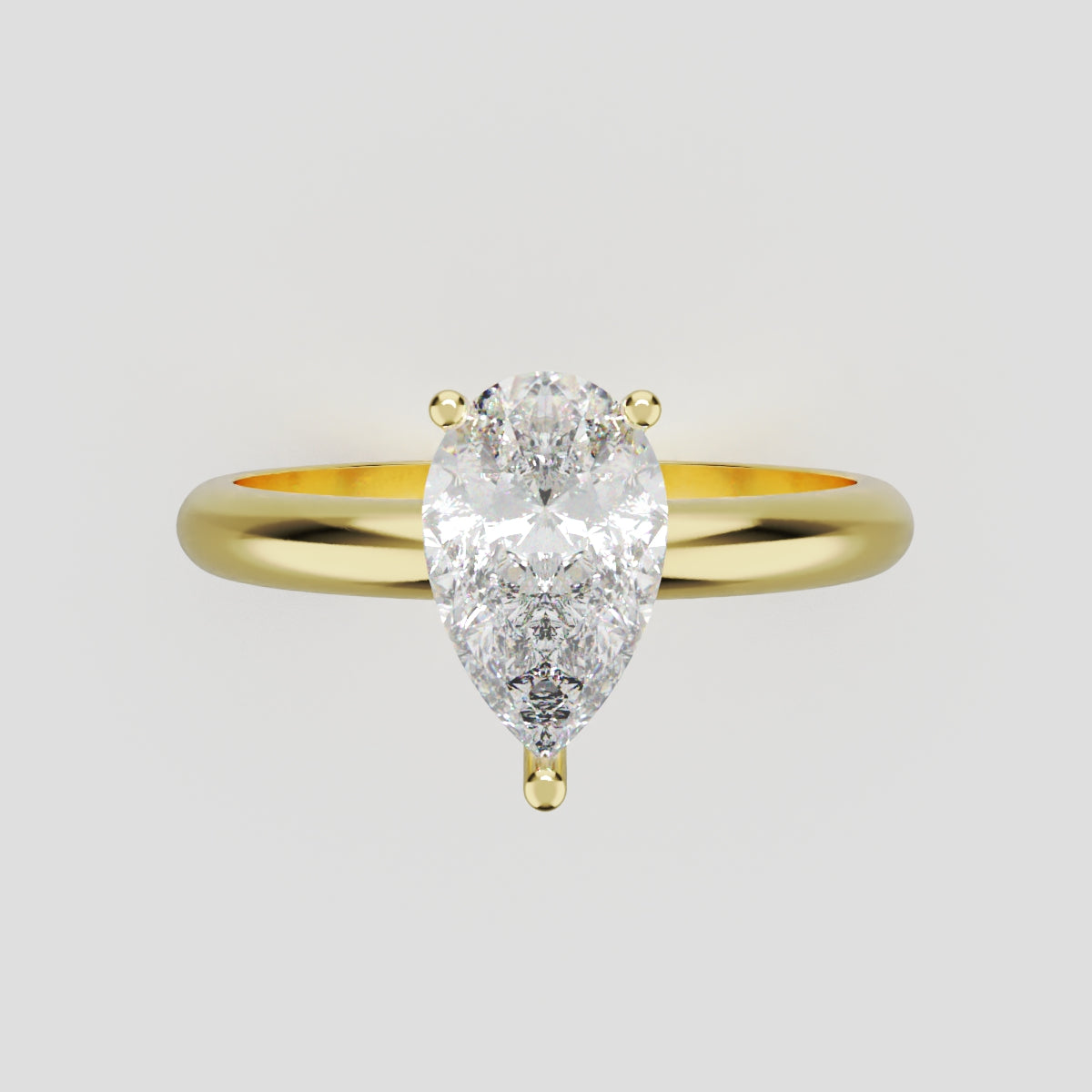 Sobria, 1ct pear lab grown diamond engagement ring, Plain Gallery, 18K yellow gold - front view