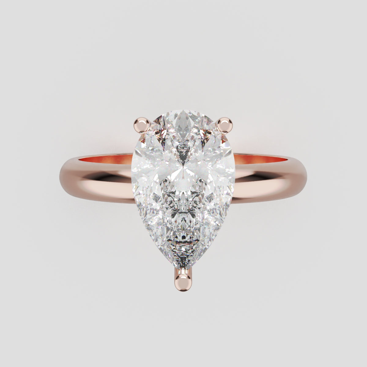 Sobria, 2ct pear lab grown diamond engagement ring, Plain Gallery, 18K rose gold - front view