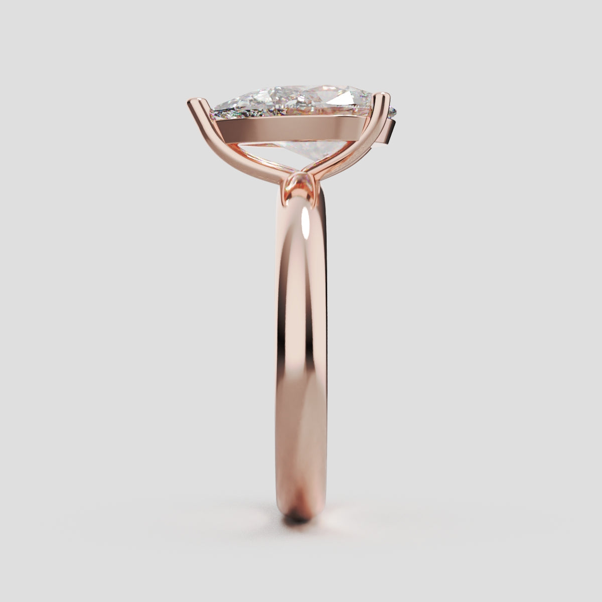 Sobria, 2ct pear lab grown diamond engagement ring, Plain Gallery, 18K rose gold - side view