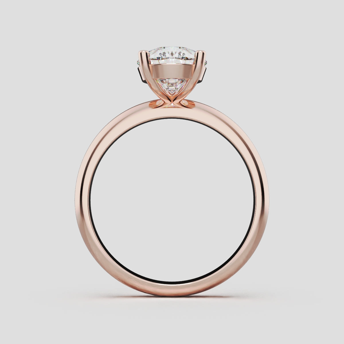 Sobria, 2ct pear lab grown diamond engagement ring, Plain Gallery, 18K rose gold - through finger