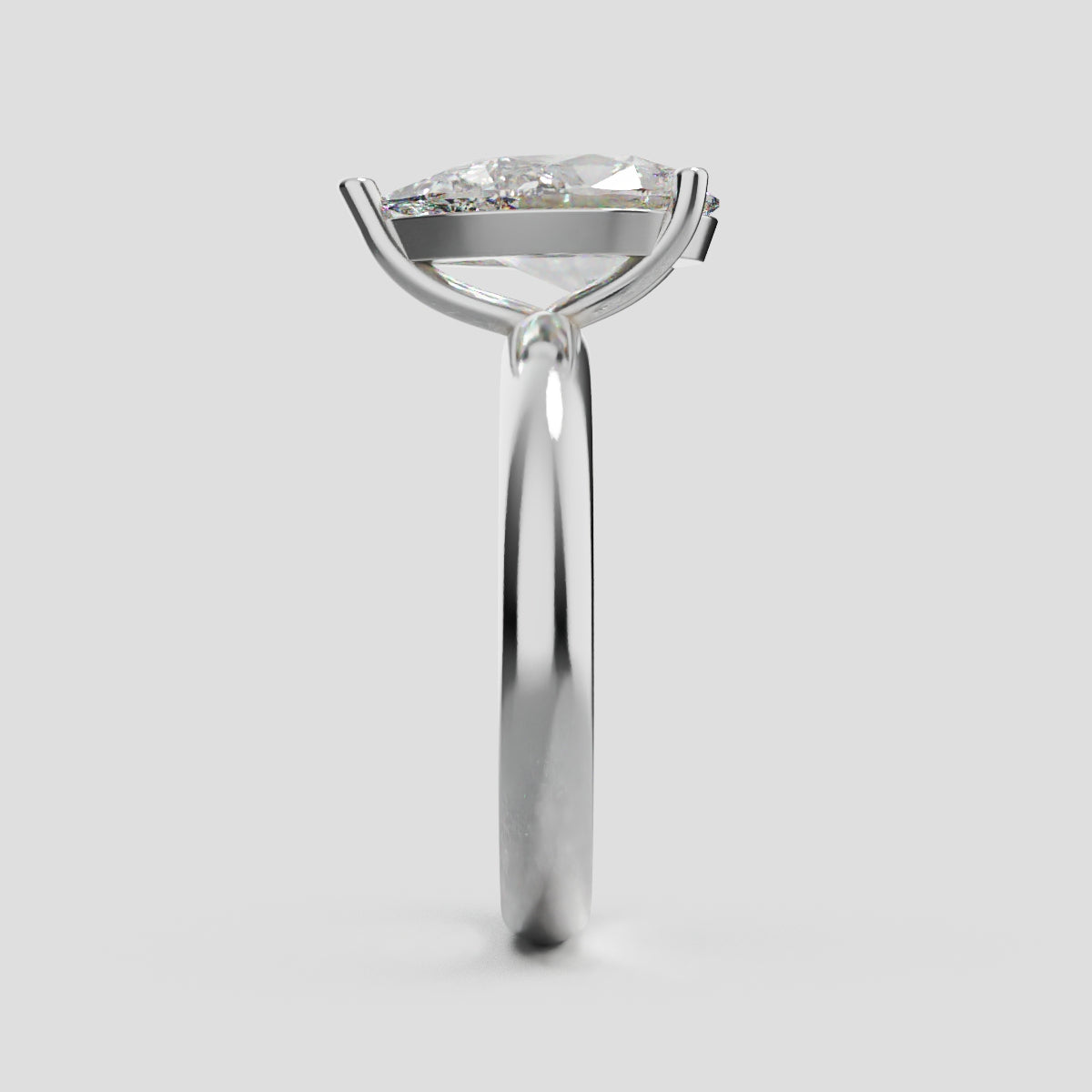 Sobria, 2ct pear lab grown diamond engagement ring, Plain Gallery, 18K white gold - side view