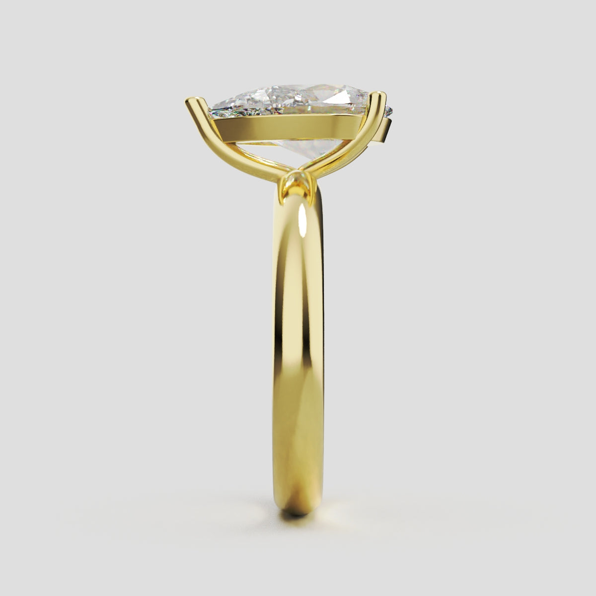 Sobria, 2ct pear lab grown diamond engagement ring, Plain Gallery, 18K yellow gold - side view