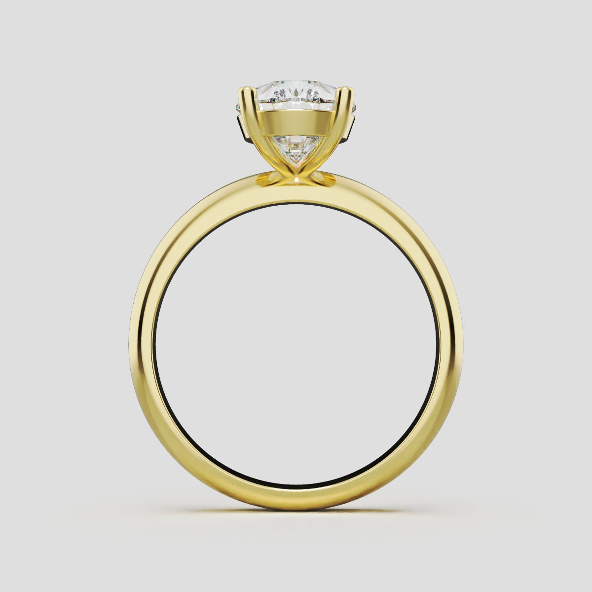 Sobria, 2ct pear lab grown diamond engagement ring, Plain Gallery, 18K yellow gold - through finger