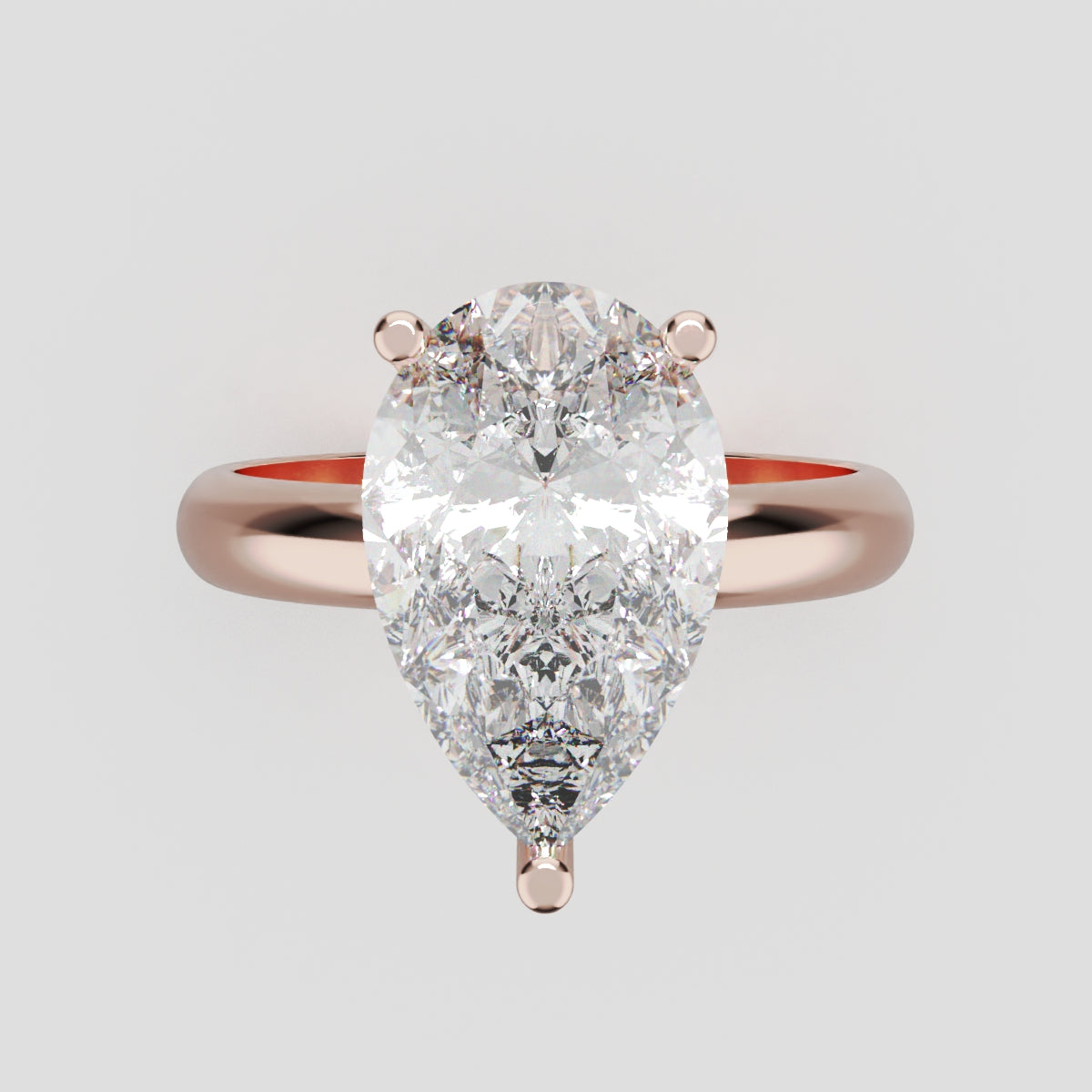 Sobria, 3ct pear lab grown diamond engagement ring, Plain Gallery, 18K rose gold - front view