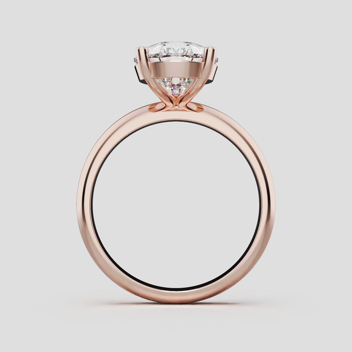 Sobria, 3ct pear lab grown diamond engagement ring, Plain Gallery, 18K rose gold - through finger