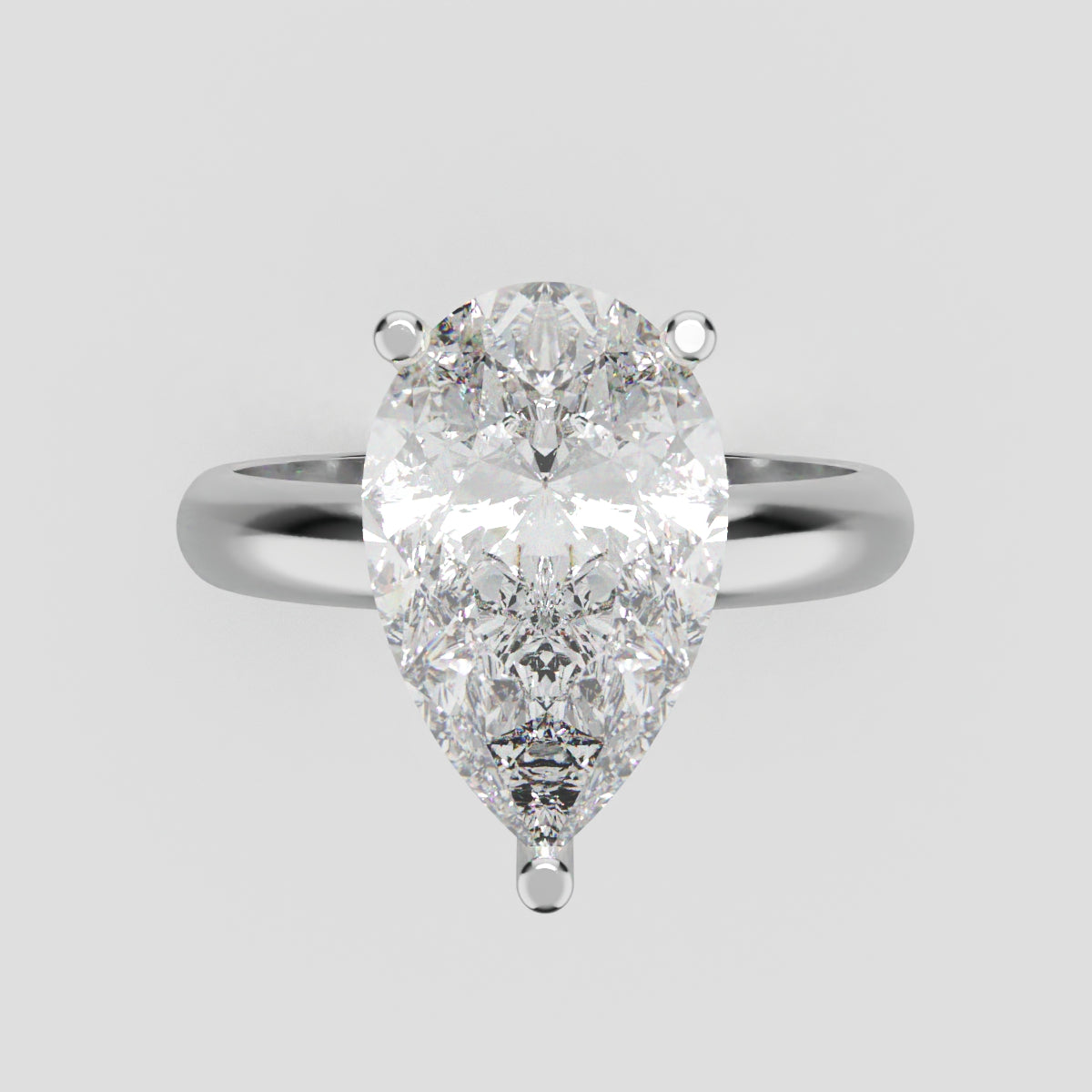 Sobria, 3ct pear lab grown diamond engagement ring, Plain Gallery, 18K white gold - front view