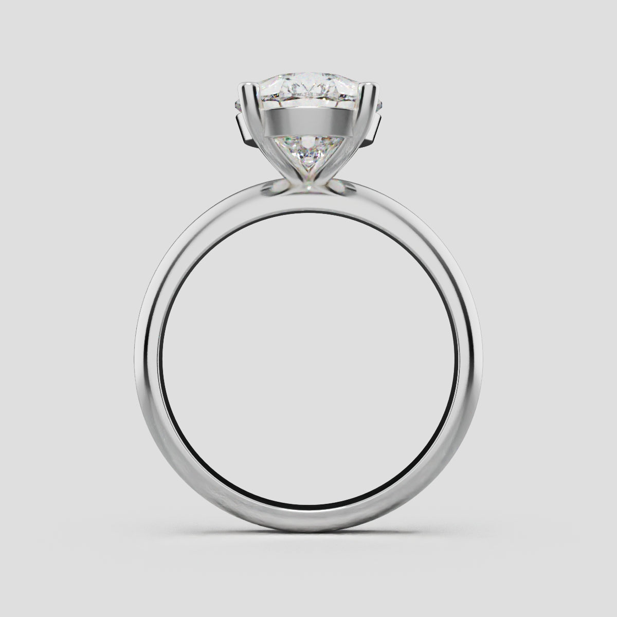 Sobria, 3ct pear lab grown diamond engagement ring, Plain Gallery, 18K white gold - through finger